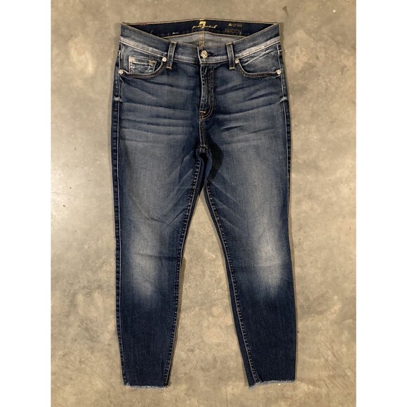 7 For All Mankind Denim - 7 for All Mankind High Rise The Ankle Skinny Jeans Womens 27x27 Raw Hem